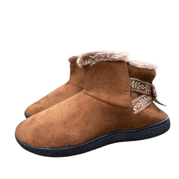 Isotoner Cozy Brown Nelly Microsuede Faux Fur Ankle Boots Slippers size 7.5 - 8 - Picture 12 of 13
